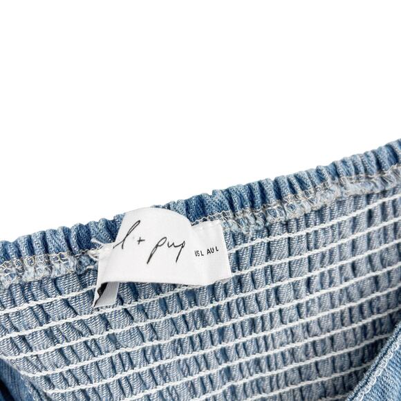 Petal & Pup Bettie Midi Dress Blue Denim Button Down Size Large Cottagecore - Picture 7 of 11